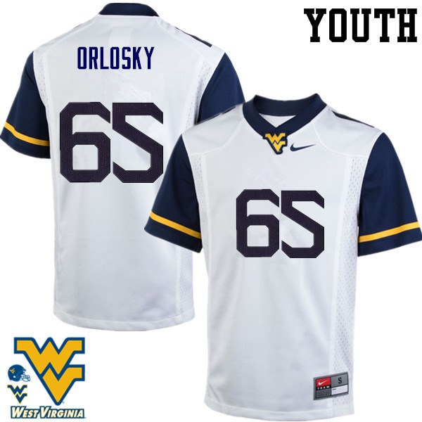 Youth #65 Tyler Orlosky West Virginia Mountaineers College Football Jerseys-White - Click Image to Close